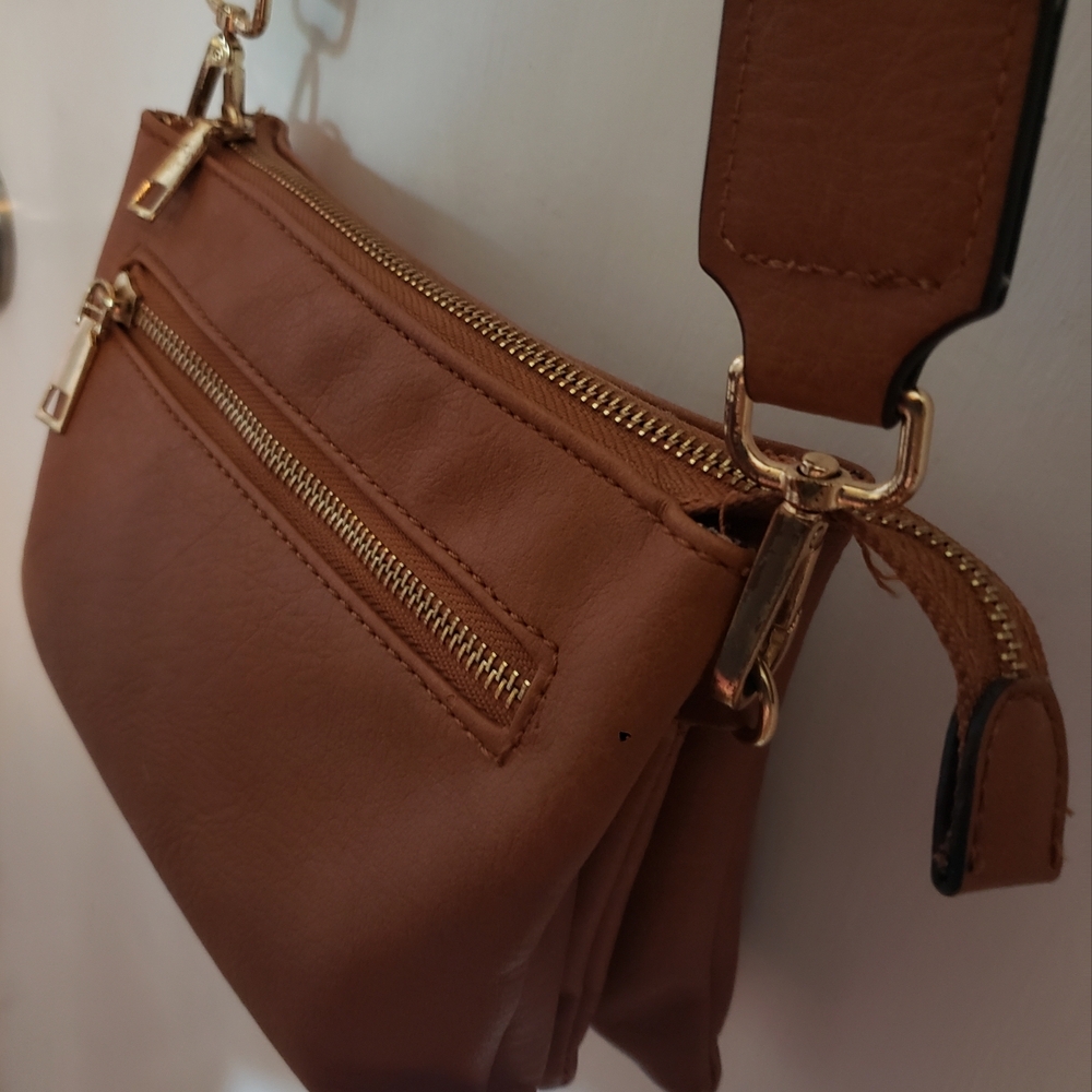 Chic Brown Crossbody Bag with Gold Accents